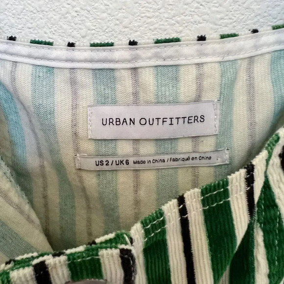 Urban Outfitters Stripped Corduroy Mini Dress Green White Size 2 - Picture 6 of 7